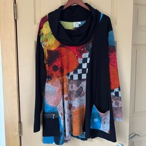 PARSLEY & SAGE | Abstract Print Cowl Neck A-line Artsy Boho Tunic Top | Size 2X